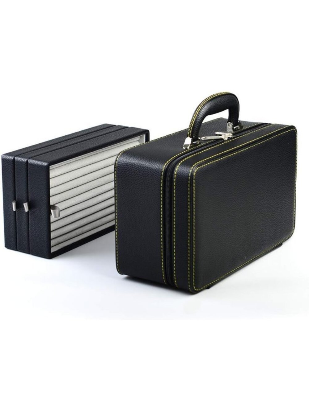 Large 3-Layer Jewelry Travel Case with Removable Trays - Stylish Black Organizer